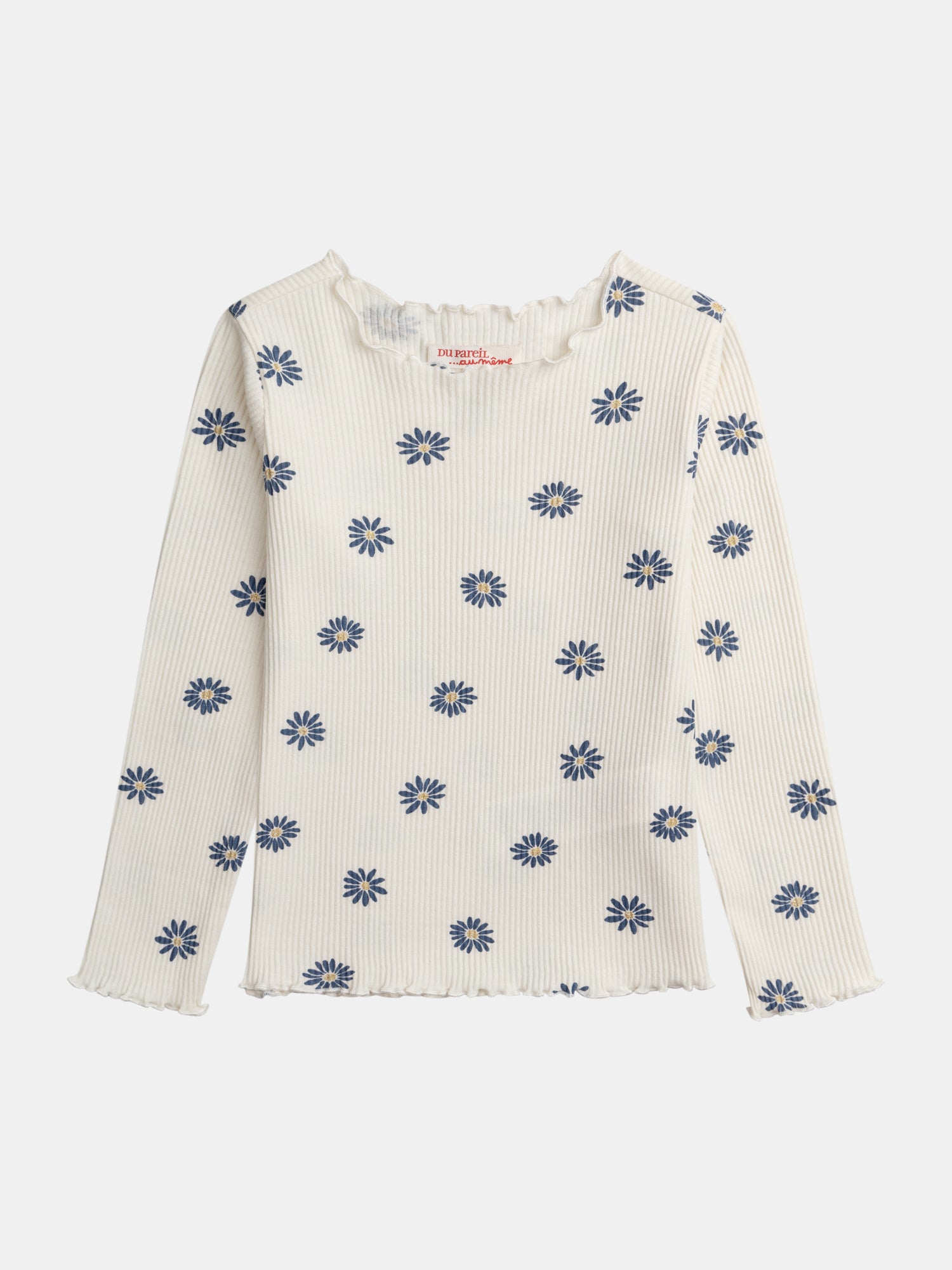 T-shirt ecru a maniche lunghe stampata con fiori per ragazze
