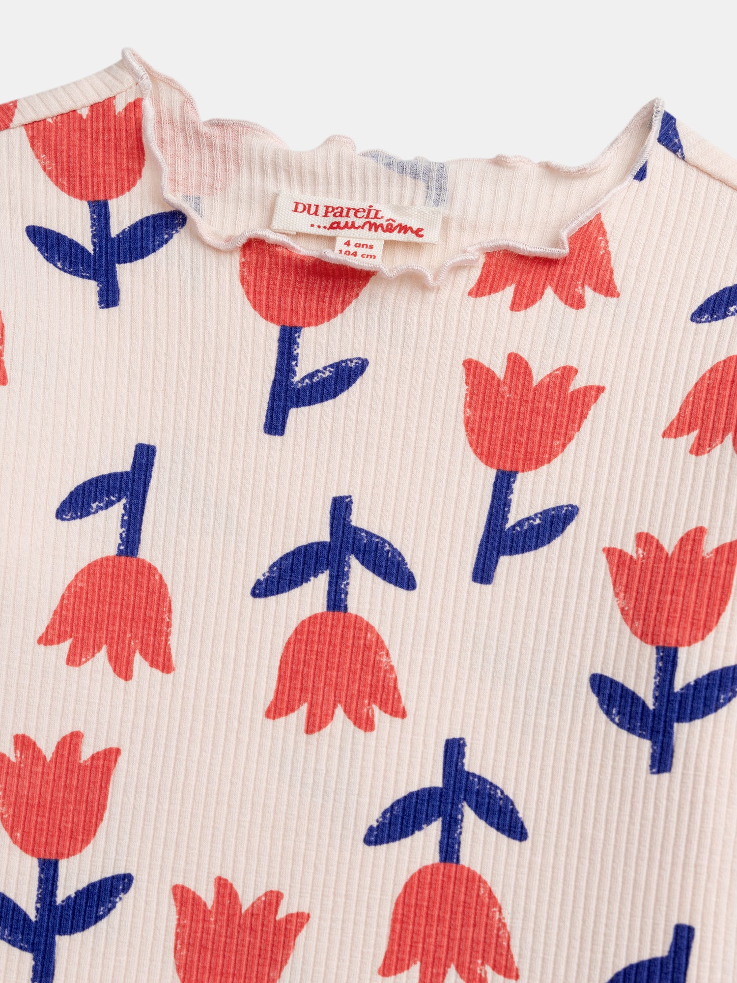T-shirt a costine con maniche lunghe, rosa con stampa di papaveri per ragazze
