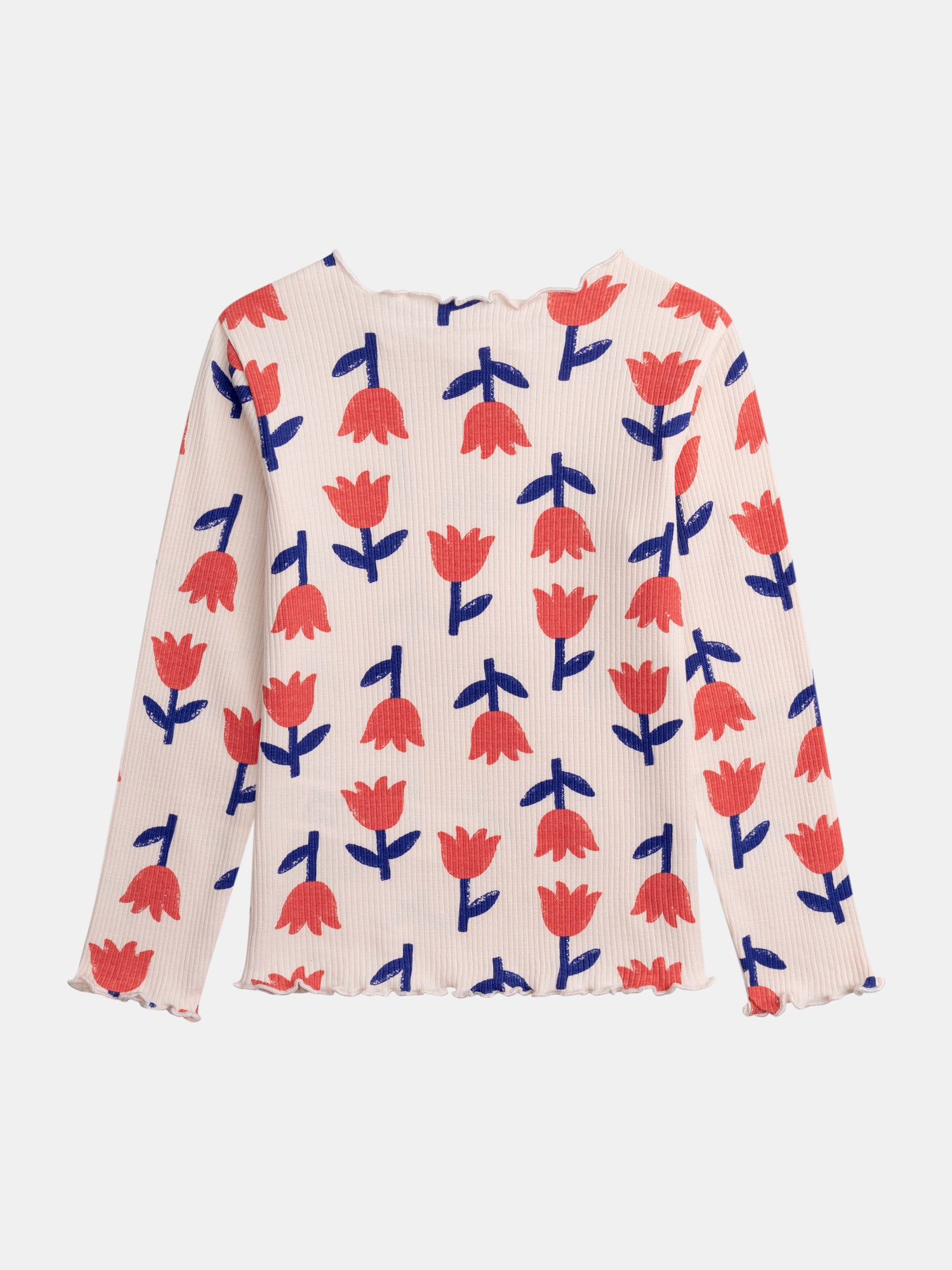T-shirt a costine con maniche lunghe, rosa con stampa di papaveri per ragazze