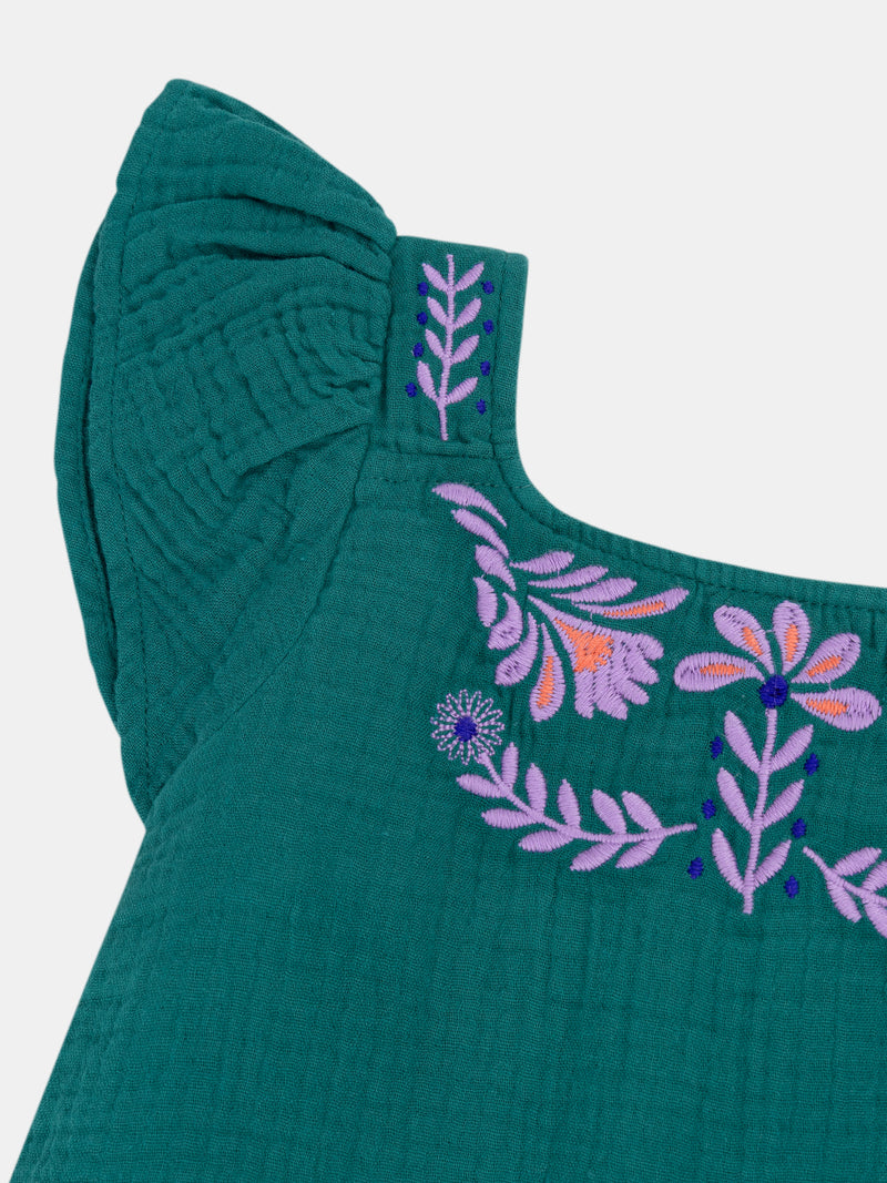 Blusa verde con ricami floreali per ragazza