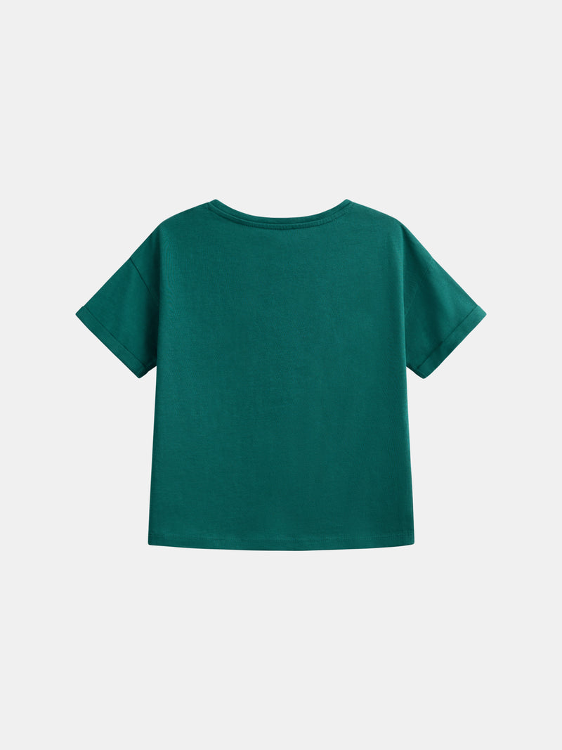 T-shirt verde con animazione floreale per ragazze