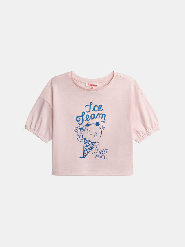 T-shirt rosa con animazione gelato per ragazze