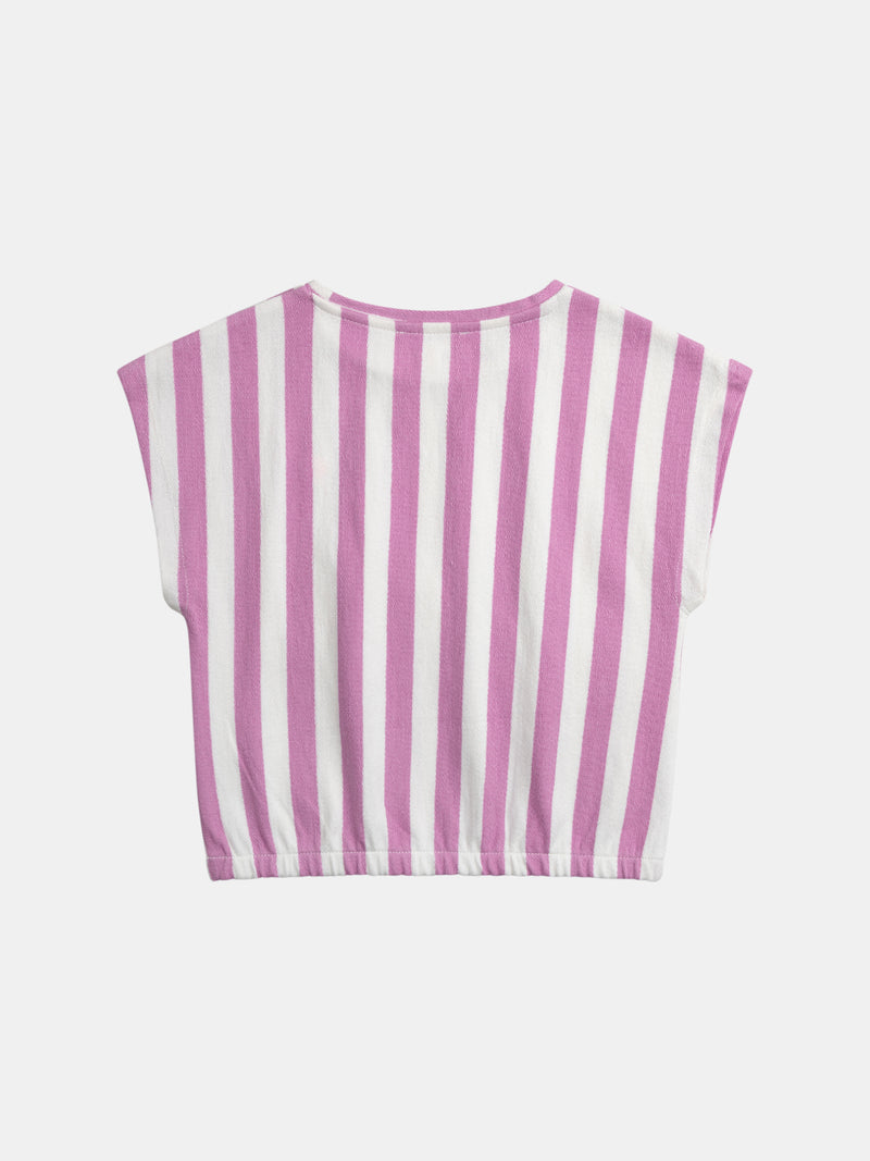 T-shirt a Righe Rosa e Ecru per Ragazza