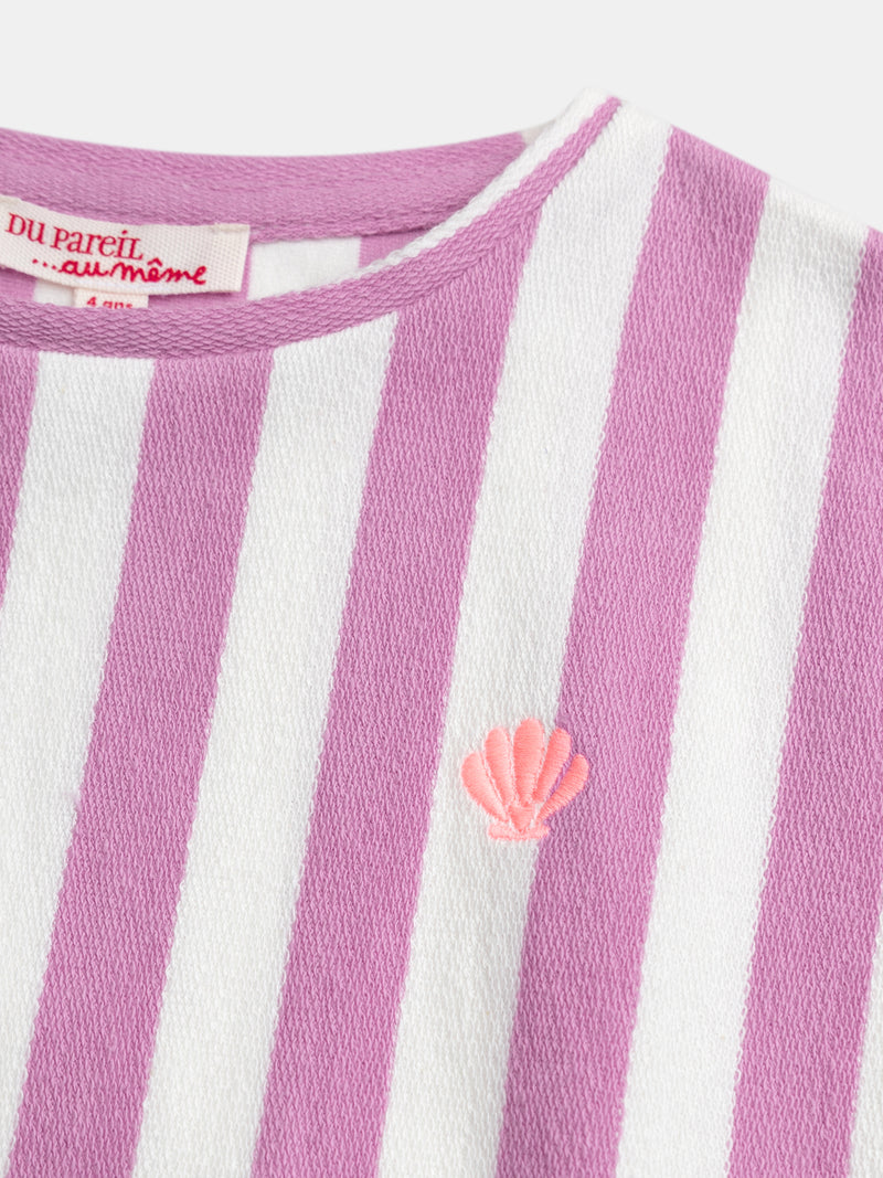 T-shirt a Righe Rosa e Ecru per Ragazza