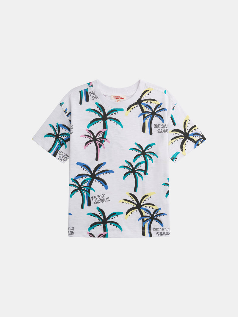 T-shirt bianca con stampa di palme per ragazzi