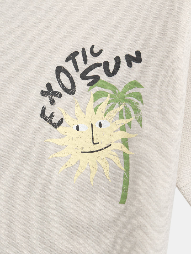 T-shirt beige con animazione "Exotic Sun" per ragazzi