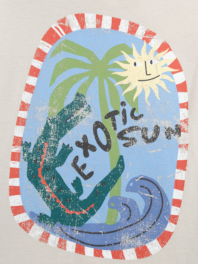 T-shirt beige con animazione "Exotic Sun" per ragazzi