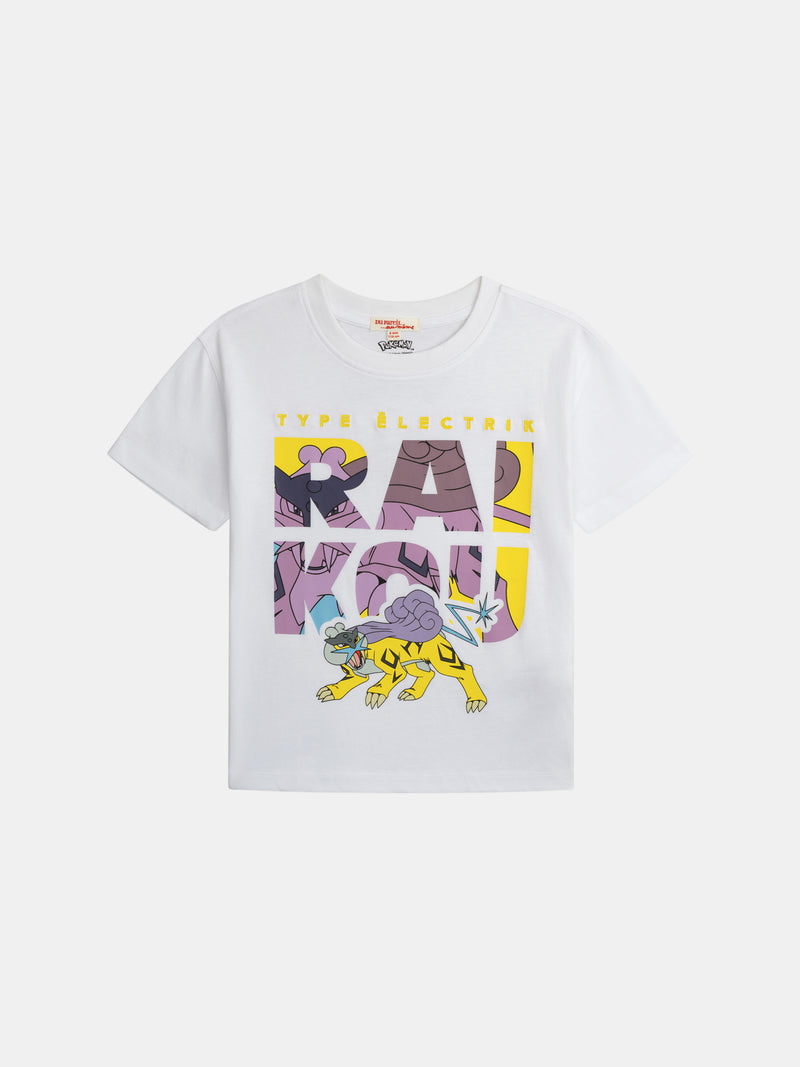 T-shirt bianca con animazione di Pokémon Raikou