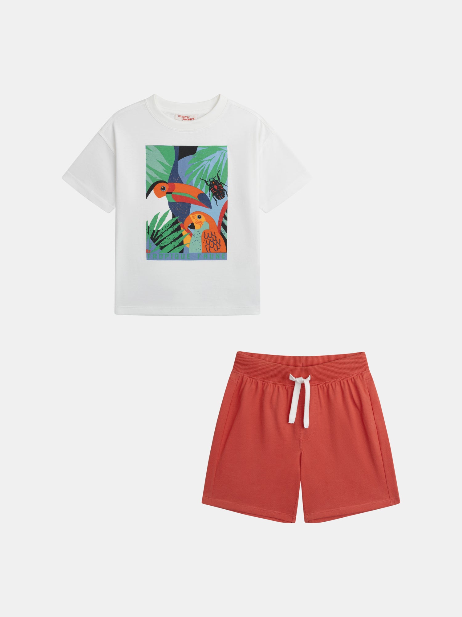 Ensemble t-shirt écru et short rouge avec animation pour garçon