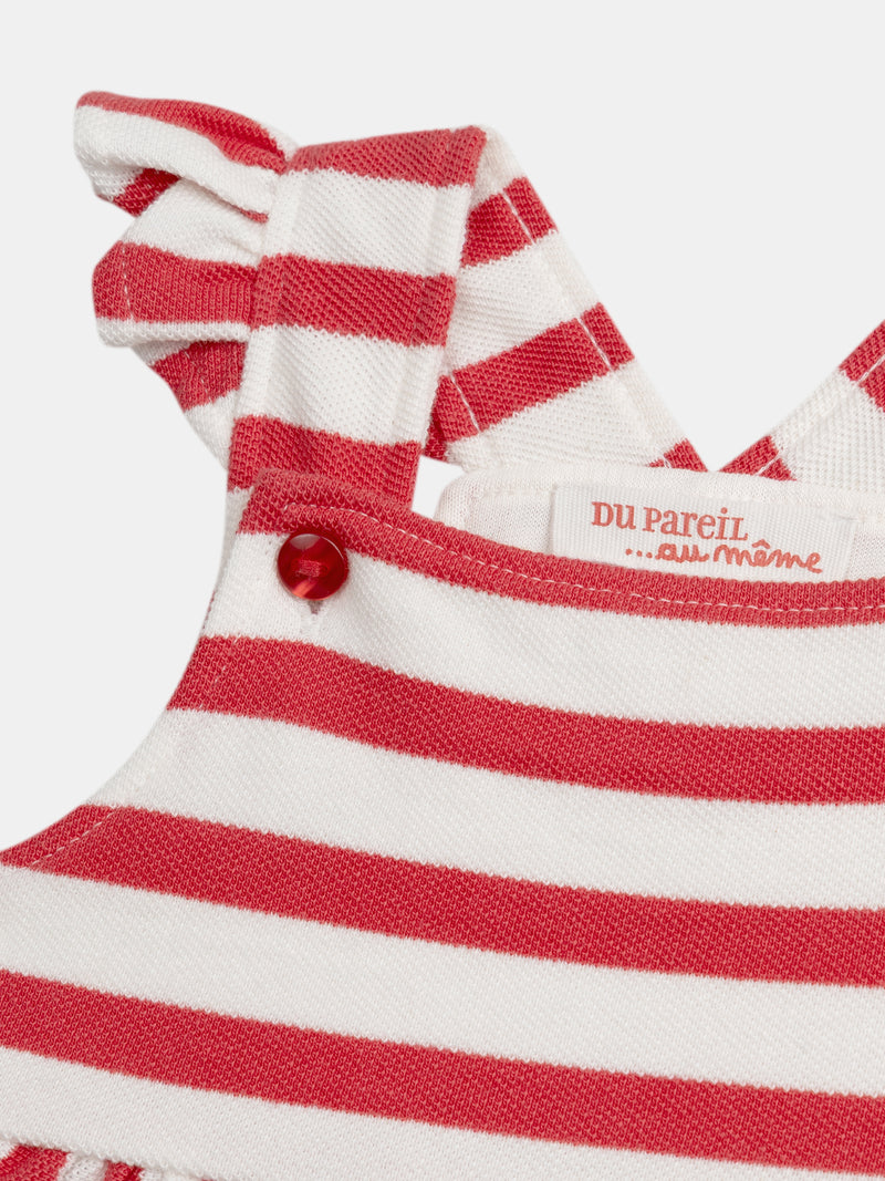Abito a righe rosso e crema con tasche a cuore per bambine
