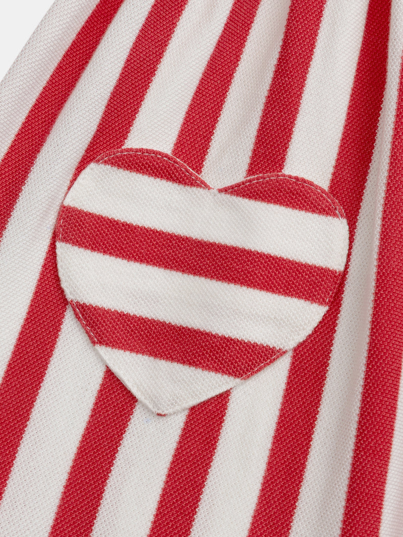 Abito a righe rosso e crema con tasche a cuore per bambine