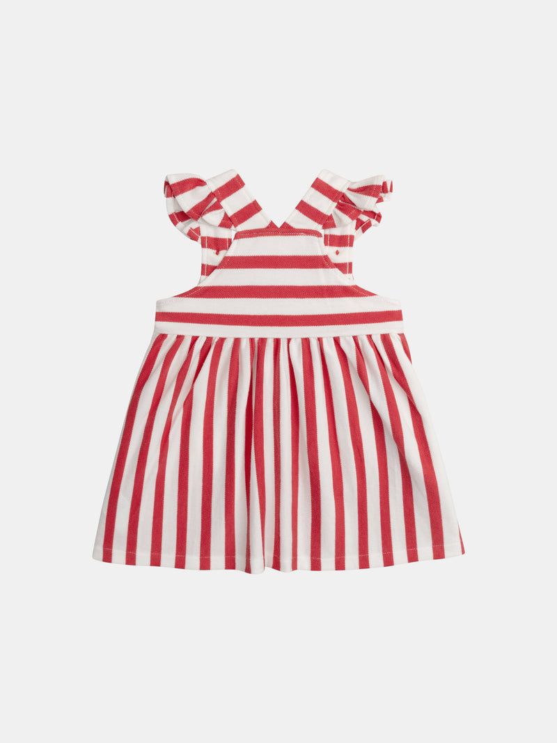 Abito a righe rosso e crema con tasche a cuore per bambine