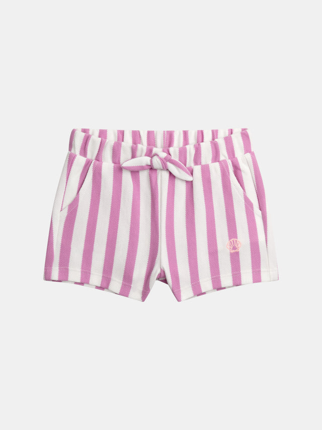 Short à rayures verticales Rose et Blanc avec Noeud pour bébé fille
