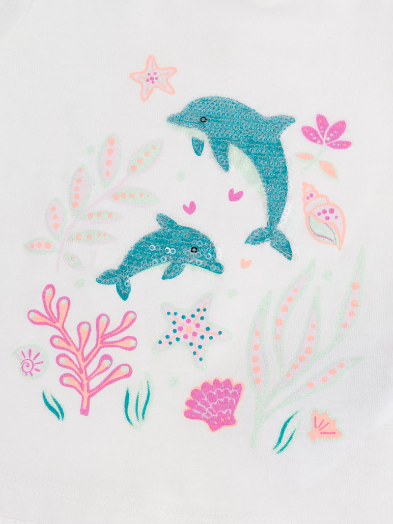 T-shirt ecru con stampa 'Mondo Marino' per bambina