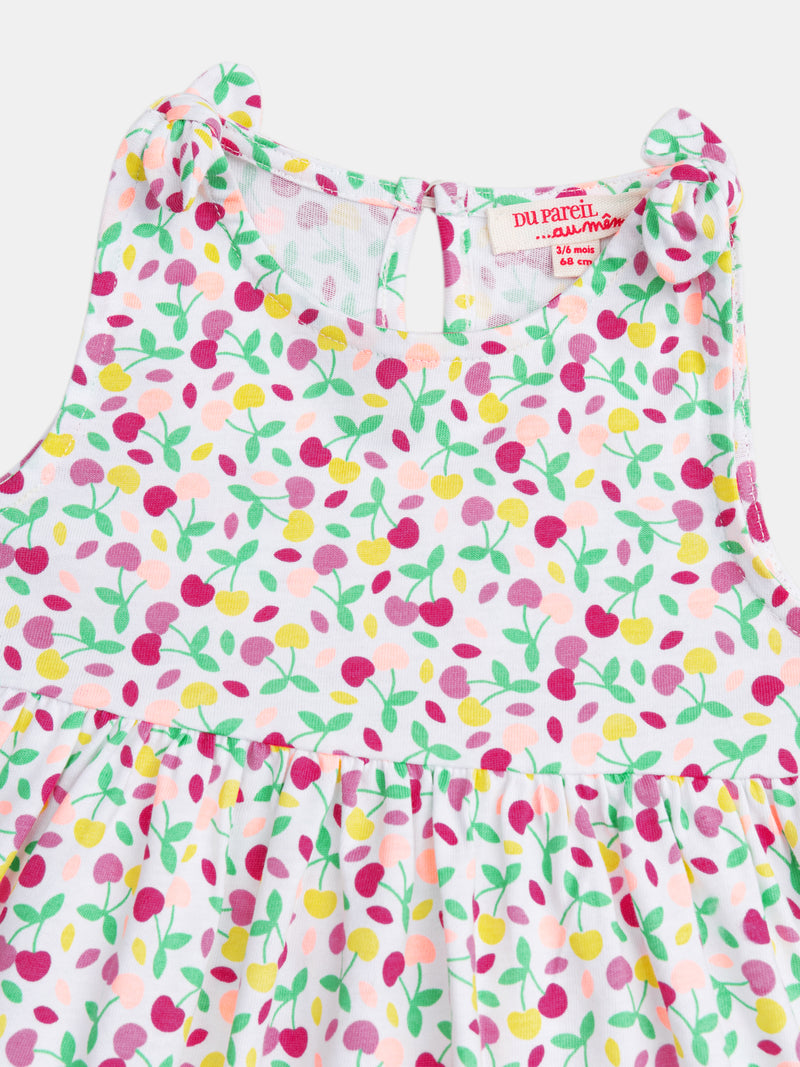 Vestito multicolore con stampa di ciliegie per bambina