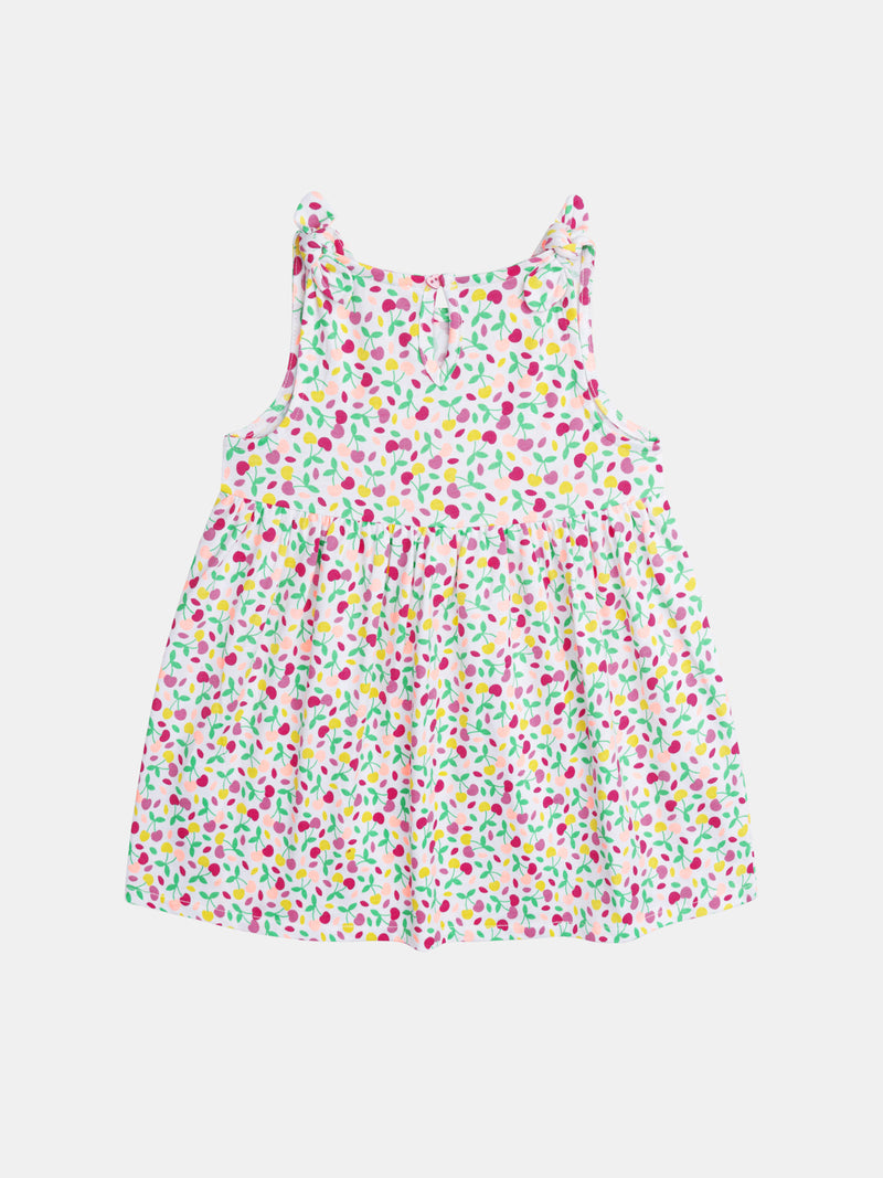 Vestito multicolore con stampa di ciliegie per bambina