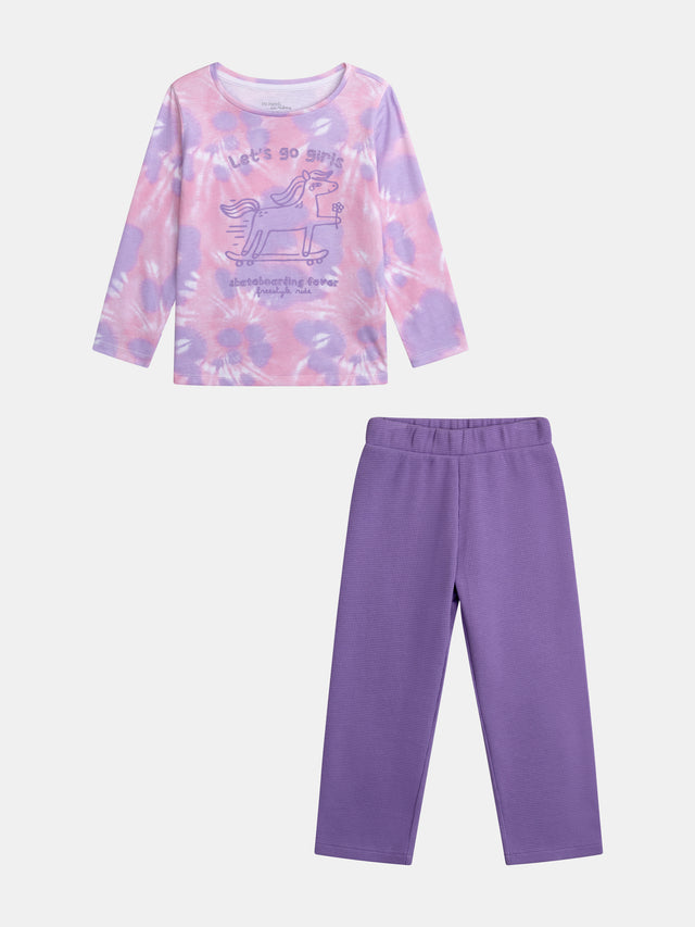 Pigiama Tie-Dye Viola con Motivo 'Pony Skateboarding Fever' per Ragazze
