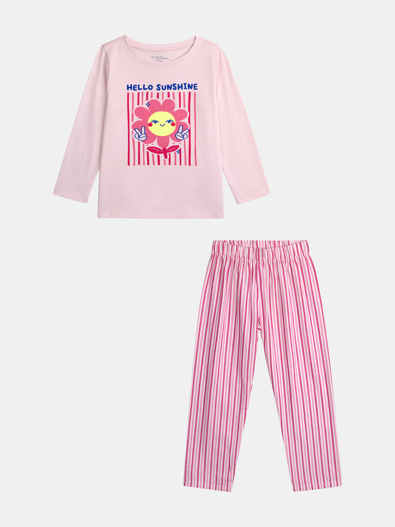 Pigiama lungo rosa "Hello Sunshine" per bambine