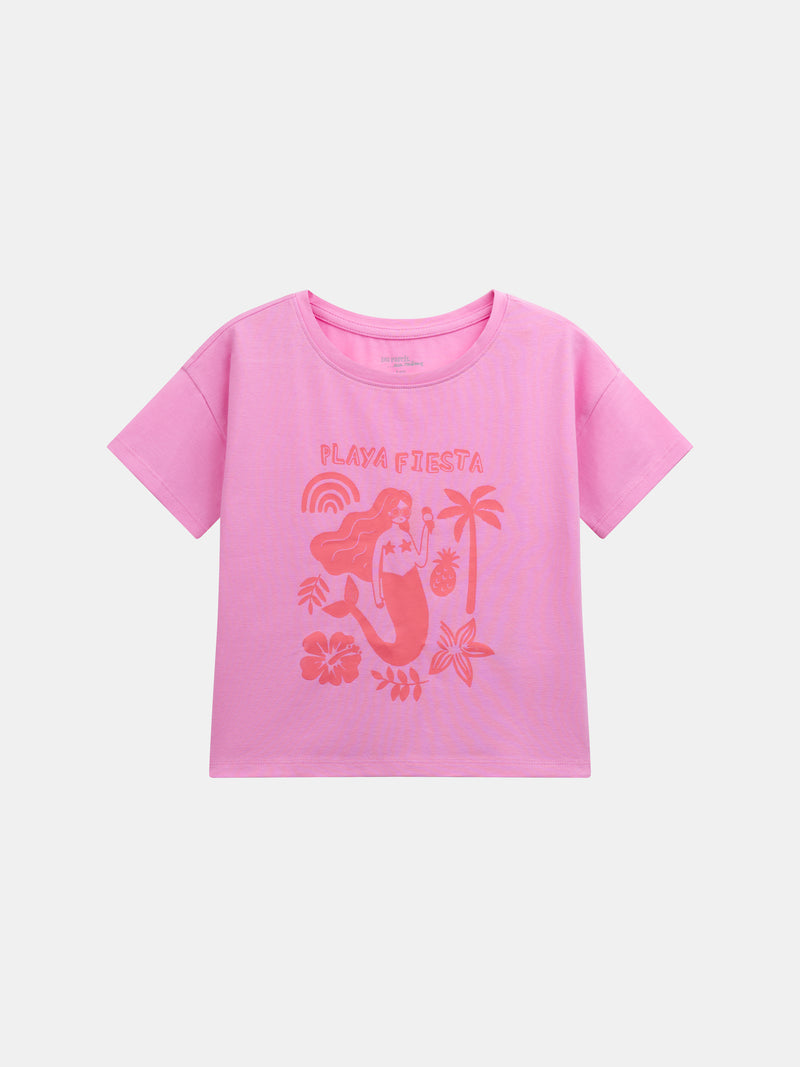 Pigiama corto rosa con stampa "Playa Fiesta" per ragazze