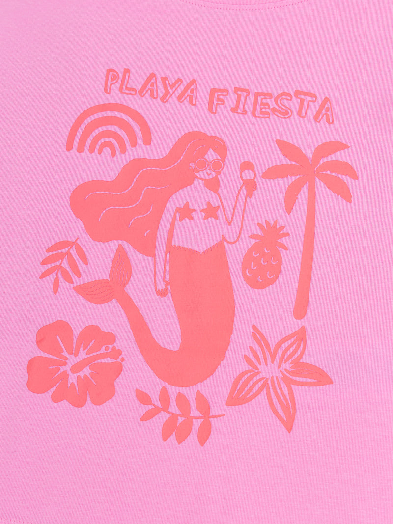 Pigiama corto rosa con stampa "Playa Fiesta" per ragazze