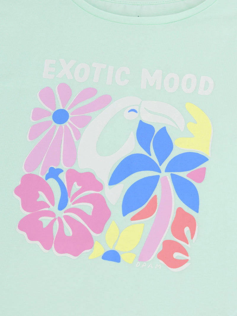 Pigiama corto fosforescente con stampa "Exotic Mood" per bambina