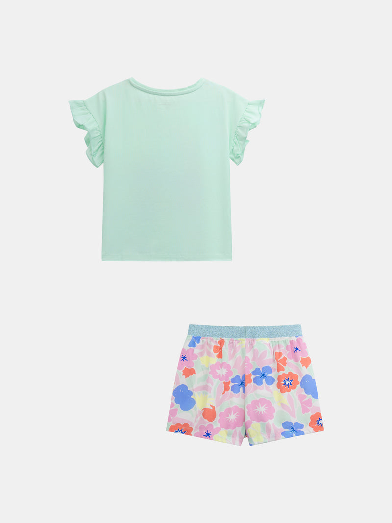 Pigiama corto fosforescente con stampa "Exotic Mood" per bambina