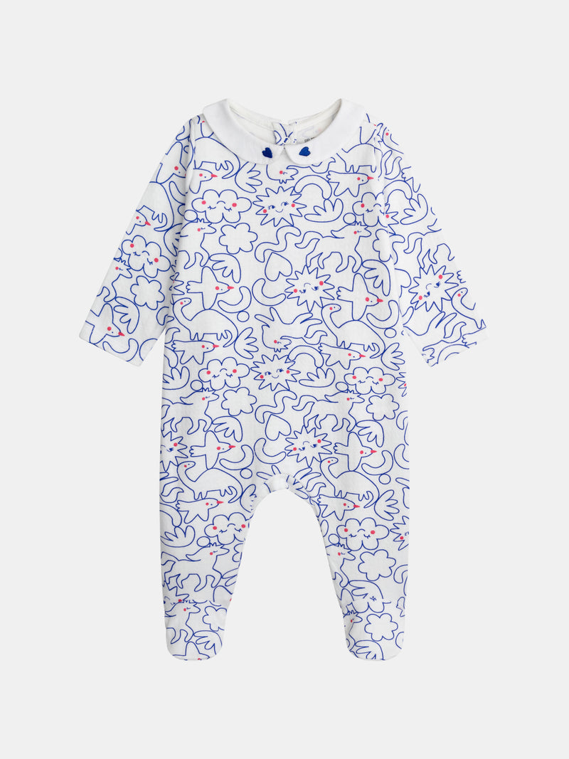 Pagliaccetto ecru con colletto Claudine e stampa blu "Dream" per bambina