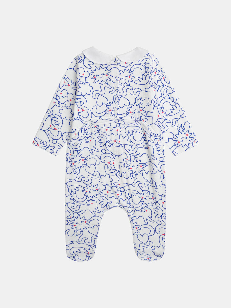 Pagliaccetto ecru con colletto Claudine e stampa blu "Dream" per bambina