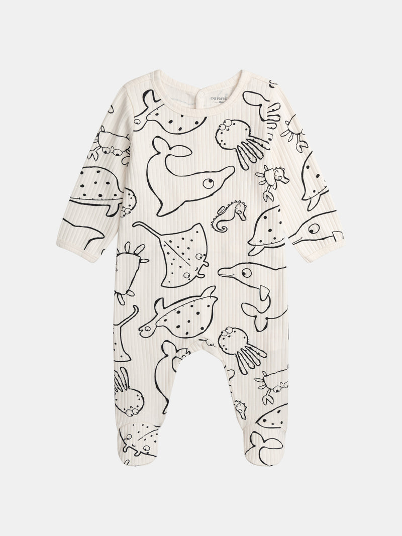 Tutina écru con stampa integrale "Animali Marini" per bambino