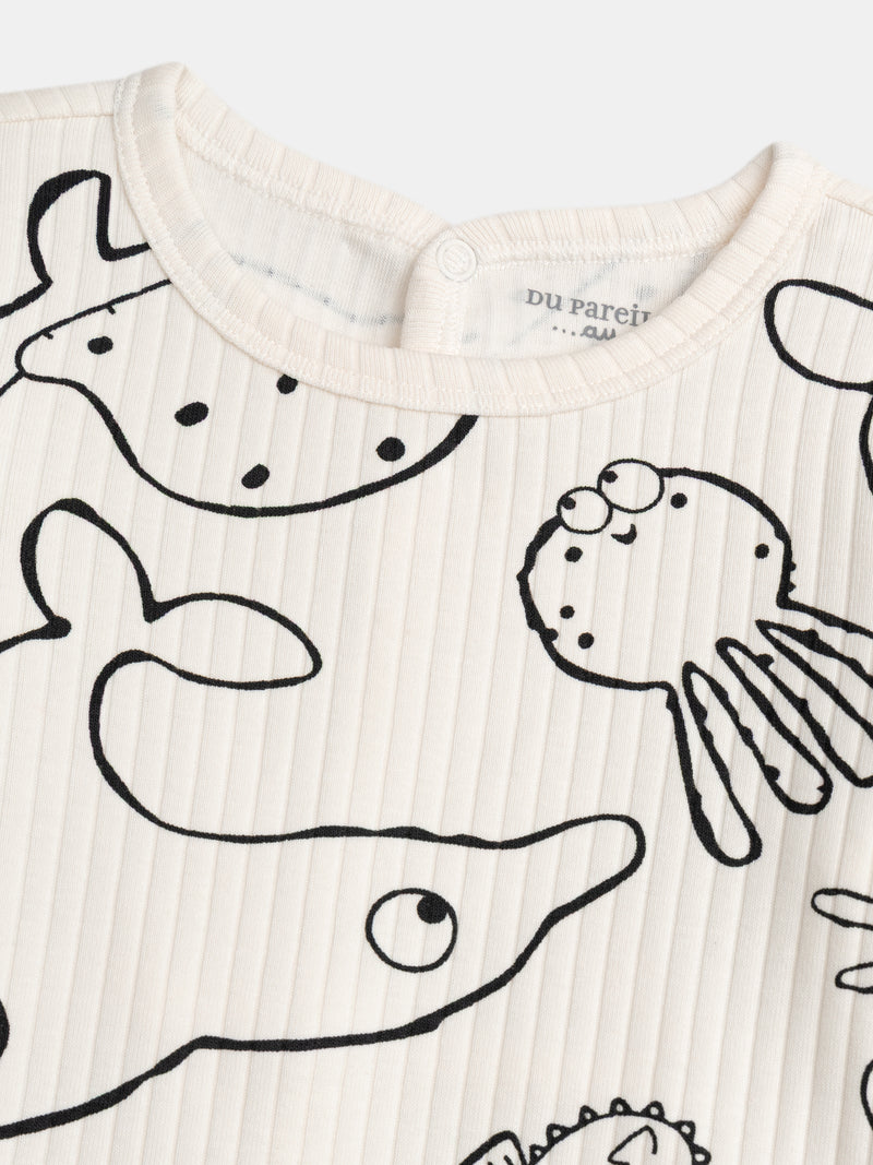 Tutina écru con stampa integrale "Animali Marini" per bambino