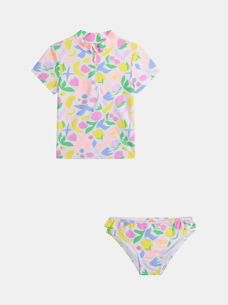 Set da bagno UPF 50+ a 2 pezzi con stampa colorata per ragazza