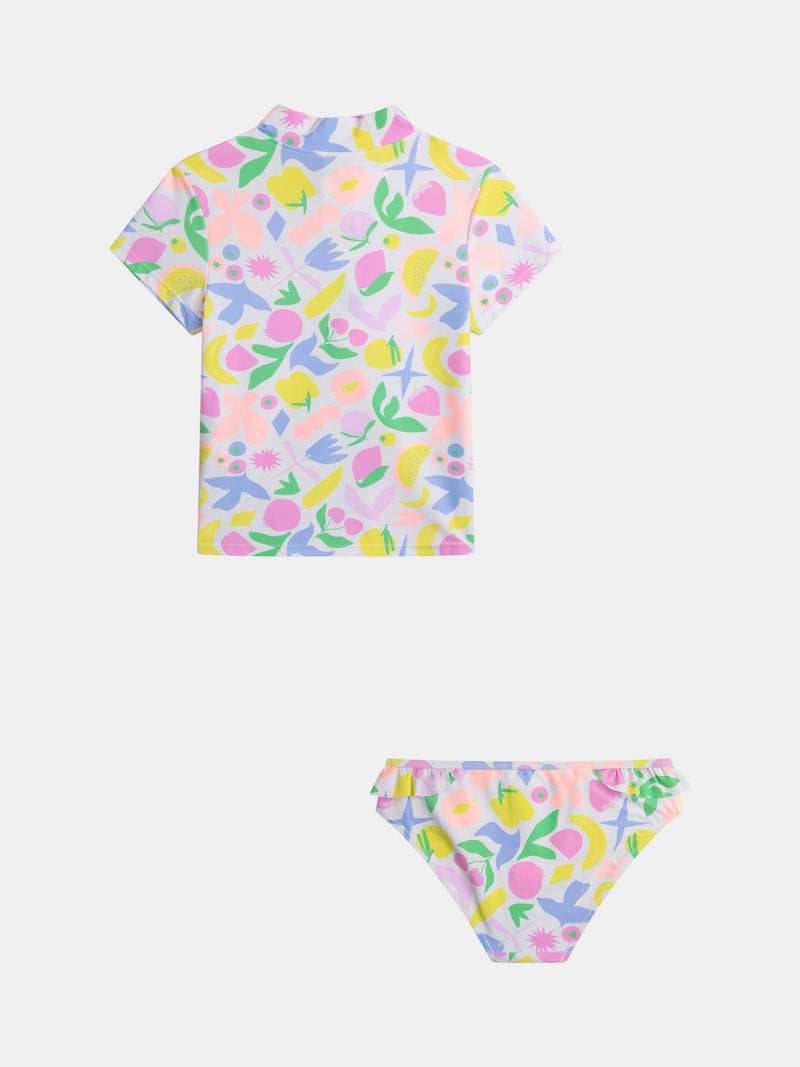 Set da bagno UPF 50+ a 2 pezzi con stampa colorata per ragazza