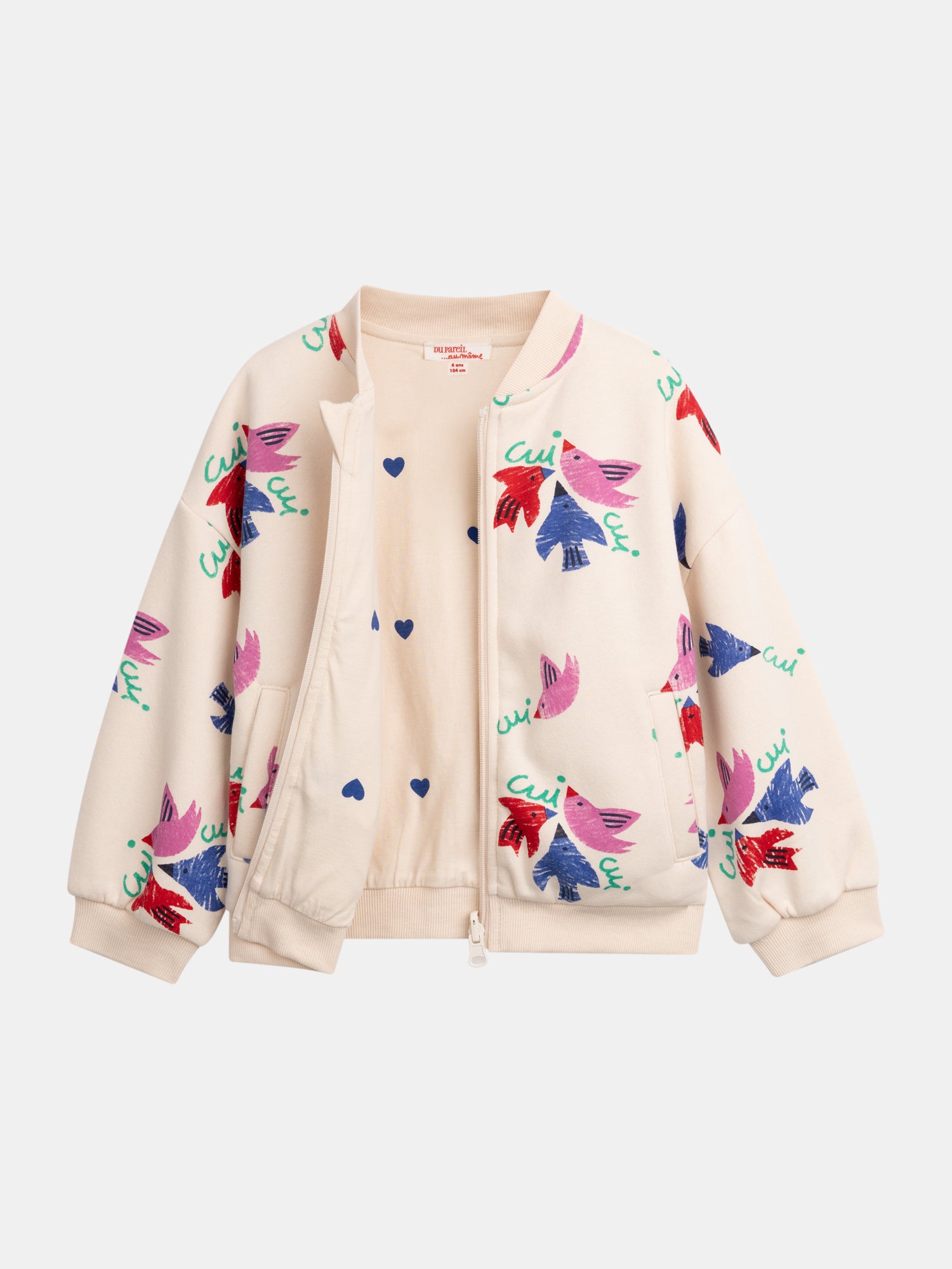 Cardigan reversibile rosa con stampa di uccelli per bambina
