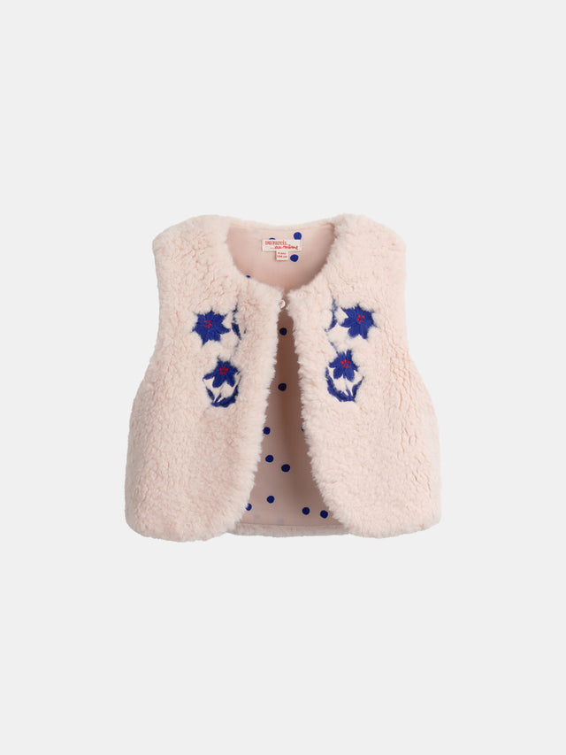Cardigan rosa pallido senza maniche con ricami floreali per ragazze