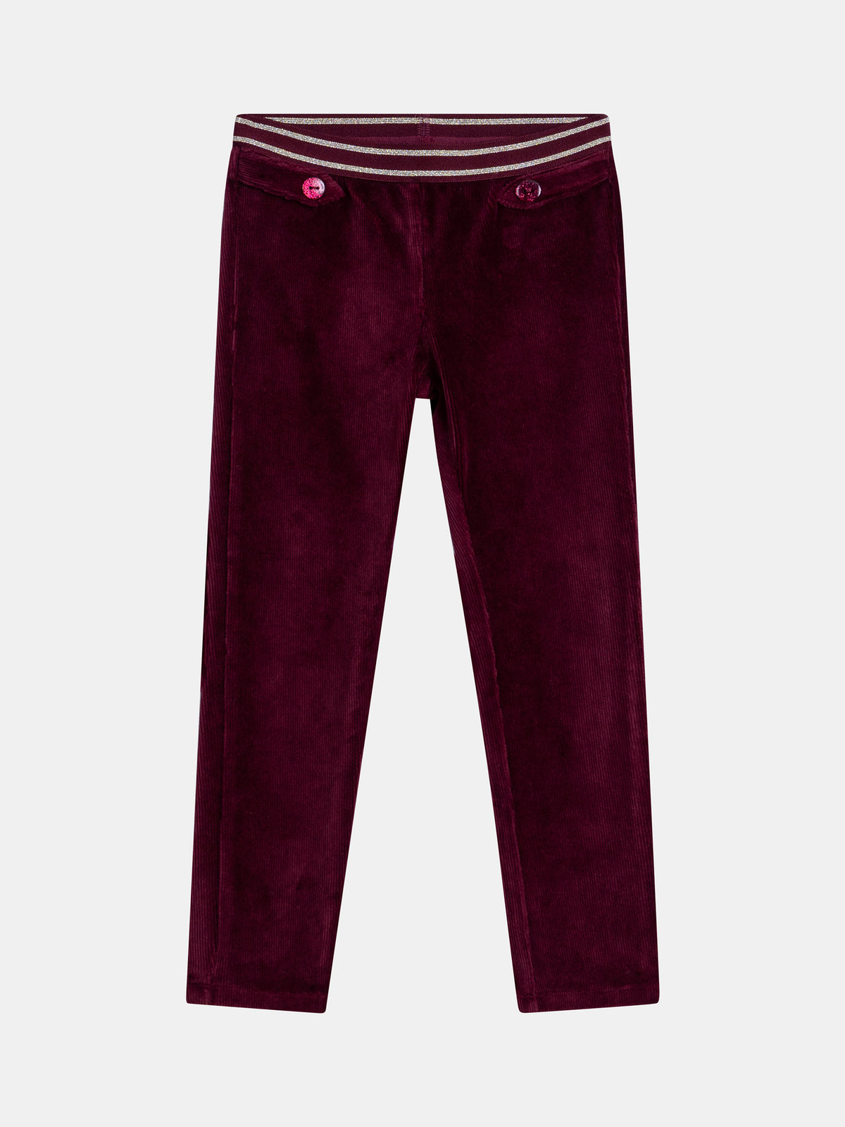 Pantaloni in velluto viola con cintura alla moda per ragazze