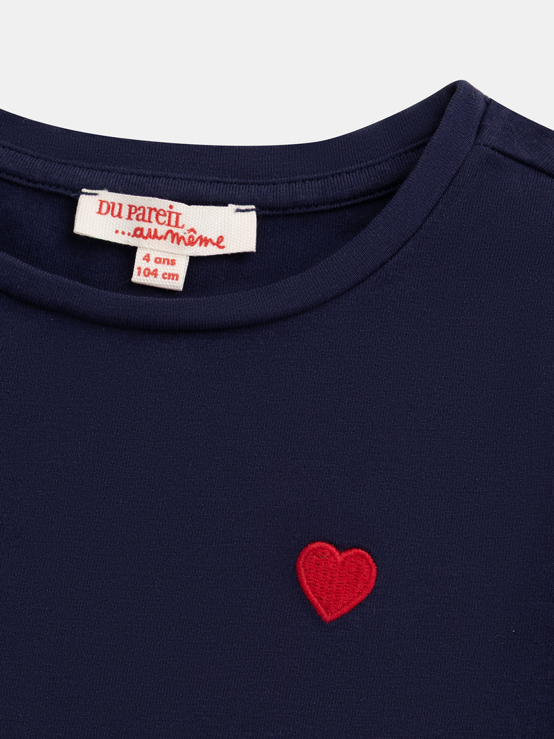 Abito blu marino con ricamo a cuore per ragazze