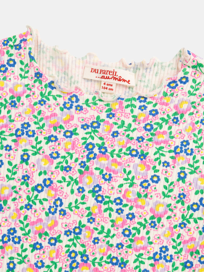 T-shirt écru a maniche lunghe con stampa floreale per ragazze