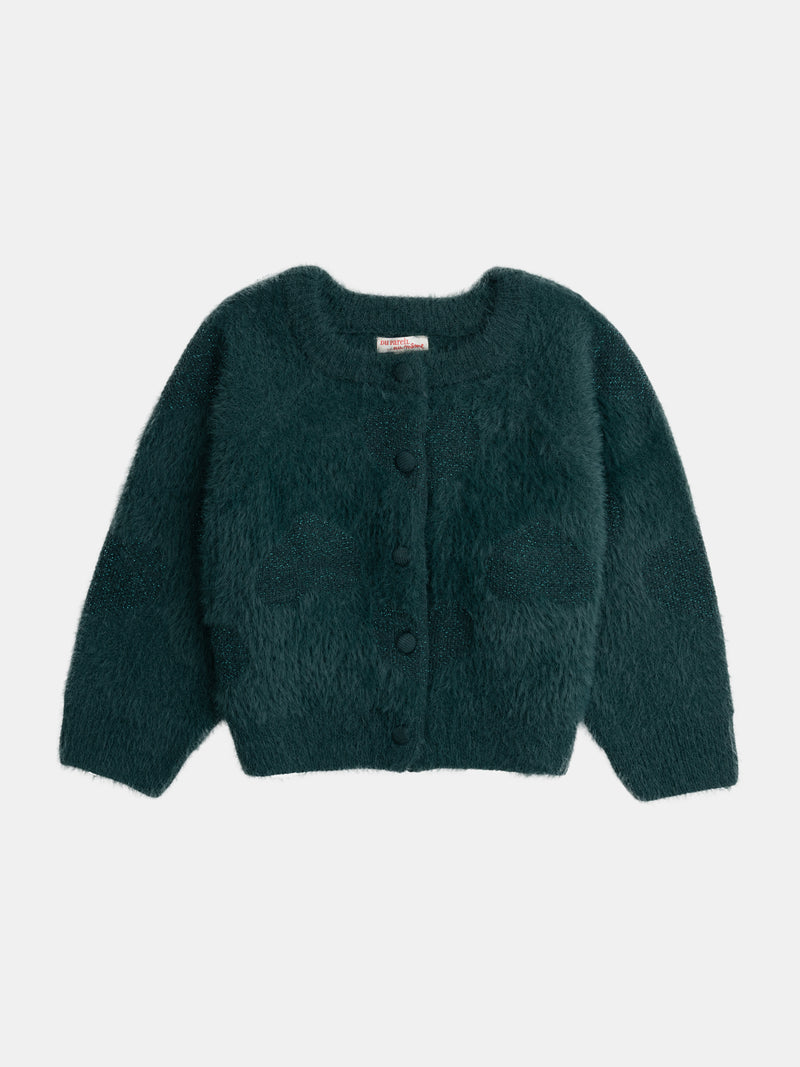 Cardigan verde con dettagli a cuore per ragazze