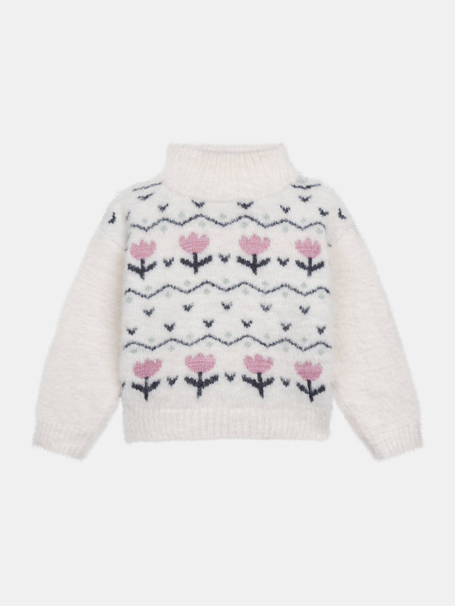 Maglione lavorato a maglia in pile con motivi fantasia