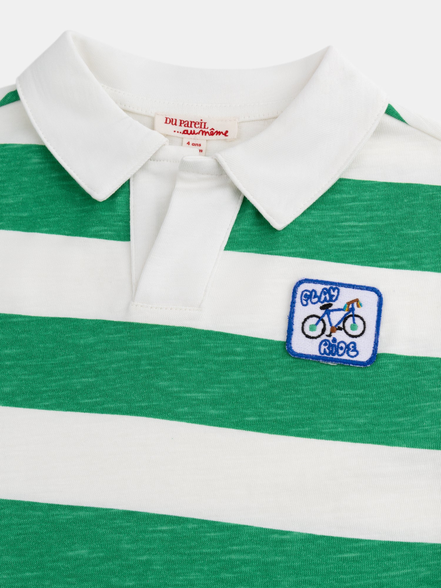 T-shirt polo ecru a righe verdi per bambino