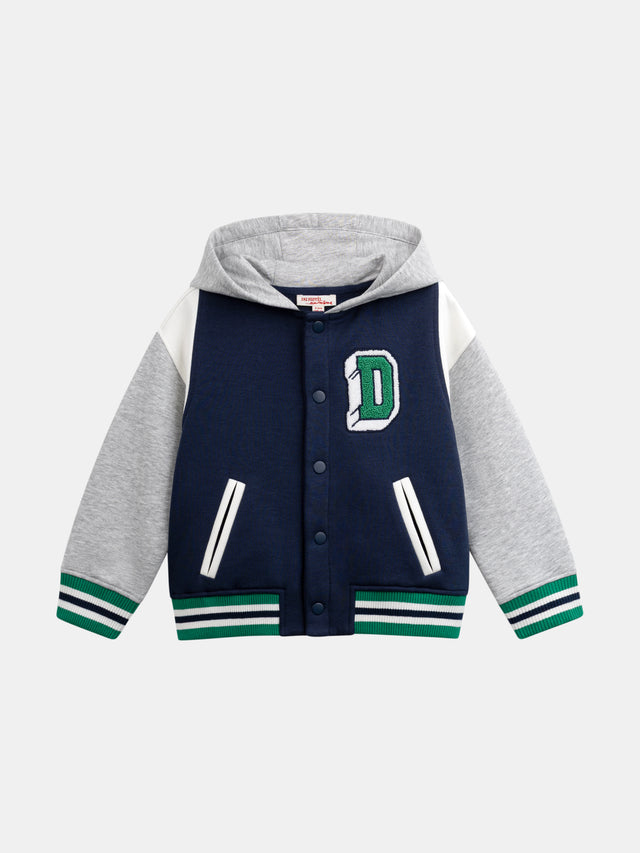 Gilet blu con cappuccio e maniche a contrasto per bambino