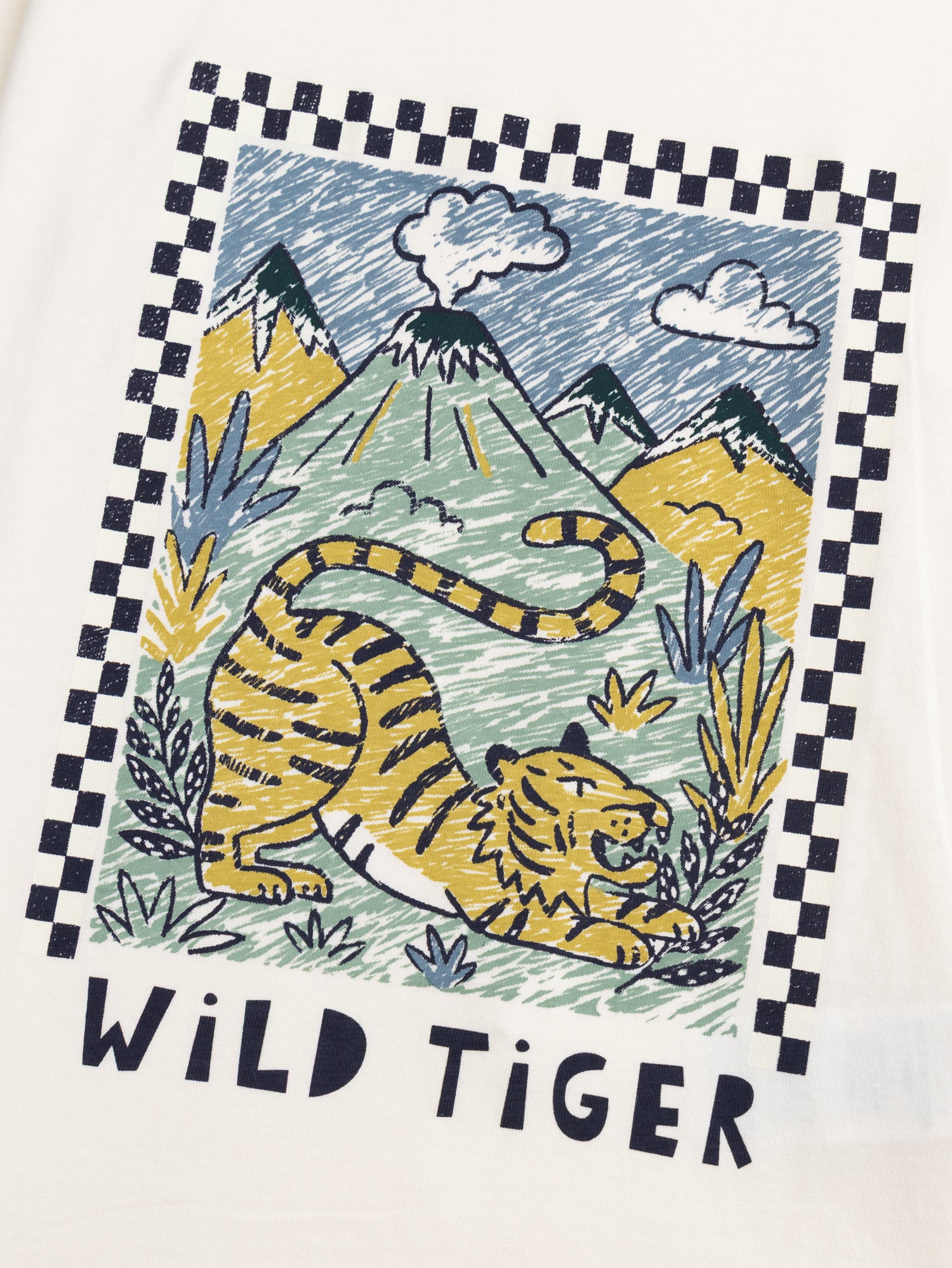 T-shirt ecru a maniche lunghe con animazione di tigre per ragazzi