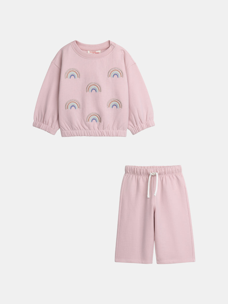 Completo felpa e pantaloni rosa "RAINBOW" per bambina