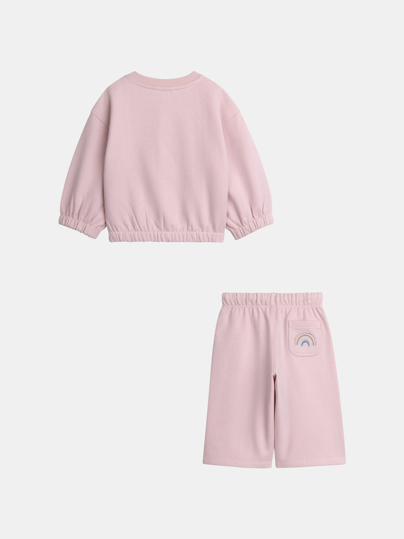 Completo felpa e pantaloni rosa "RAINBOW" per bambina