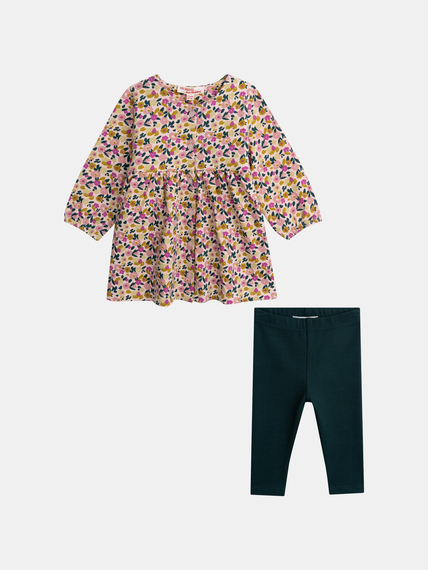 Completo abito stampato e leggings "Wild Campus" per bambina