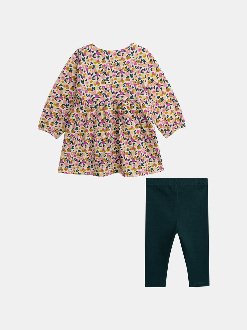 Completo abito stampato e leggings "Wild Campus" per bambina