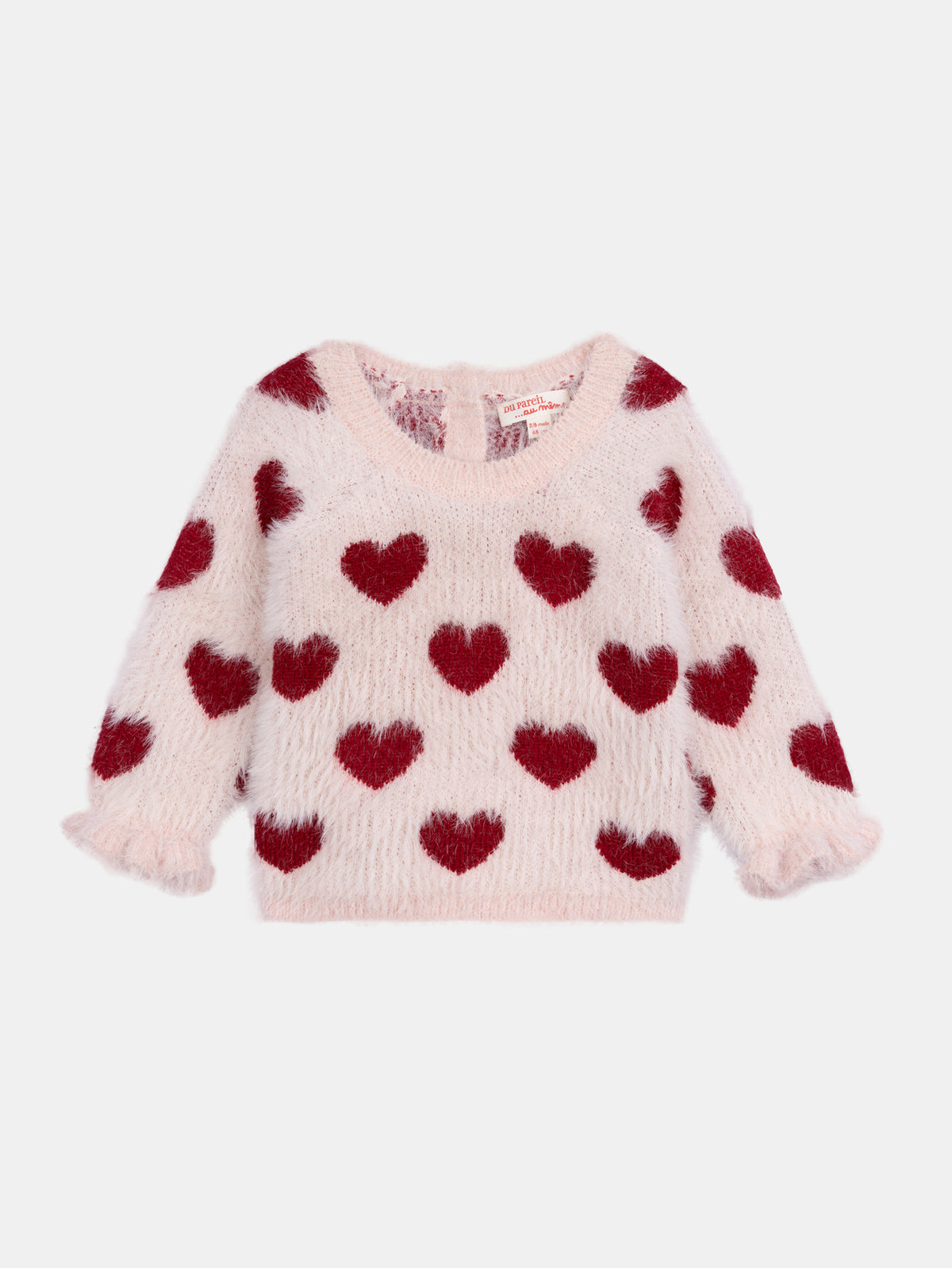 Pull rose craie à motif cœurs pour bébé fille