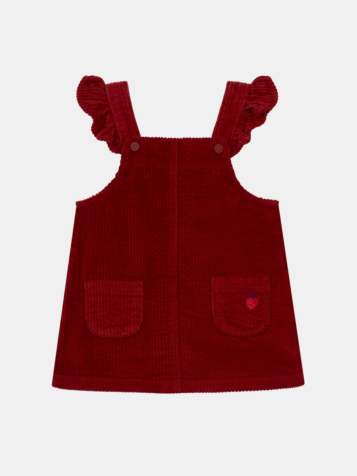 Robe salopette en velours côtelé rouge brique pour bébé fille
