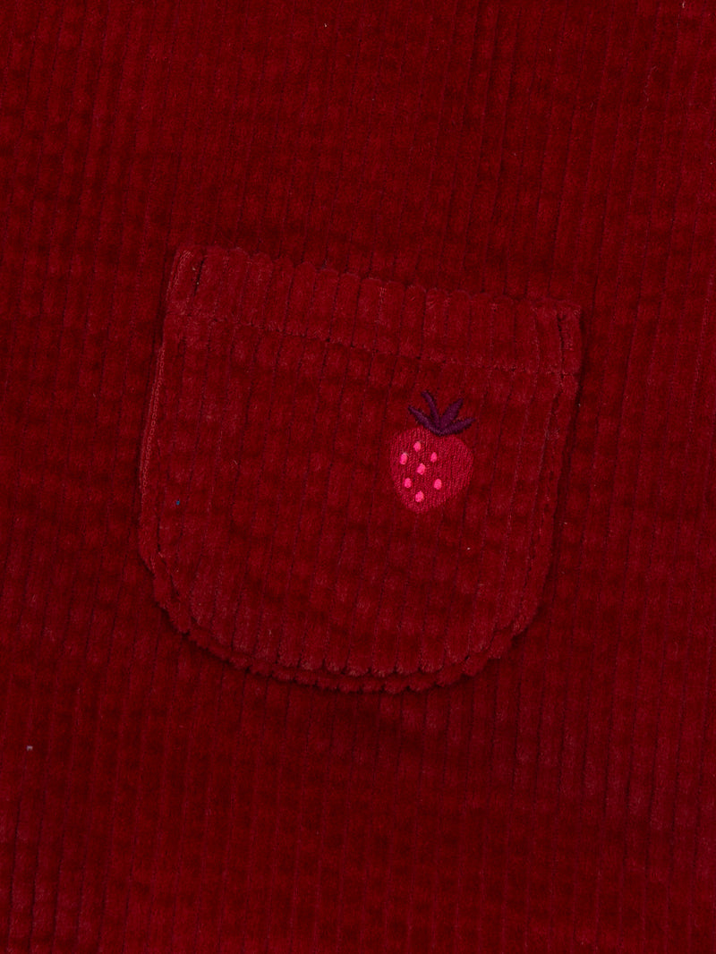 Vestito a salopette in velluto cordonato rosso mattone per neonata