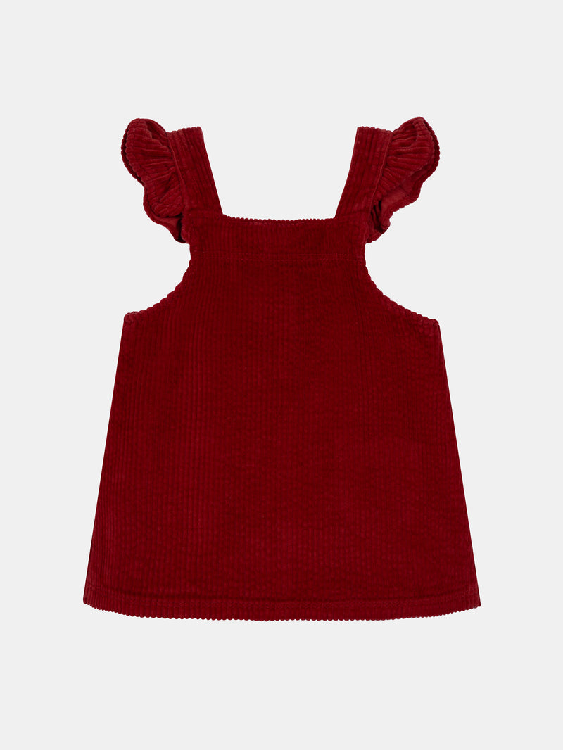 Vestito a salopette in velluto cordonato rosso mattone per neonata